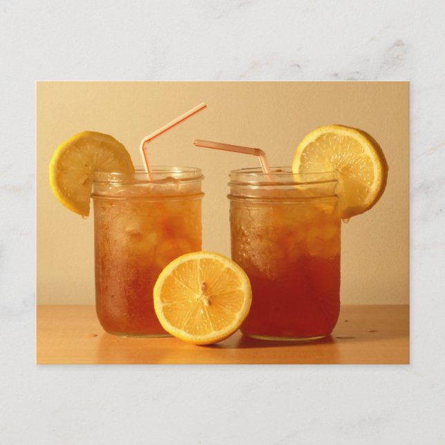 Sweet Iced Tea in Mason Jars with Straws Postcard (Front)