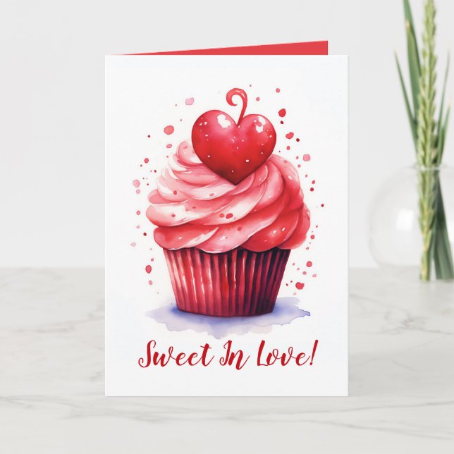 Sweet In Love Heart Cupcake Valentines Day Card (Front)