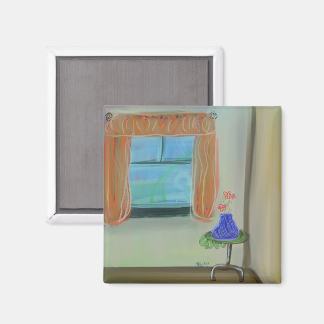 Sweet Interior With Orange Curtains Original Art Magnet (Front/Back)