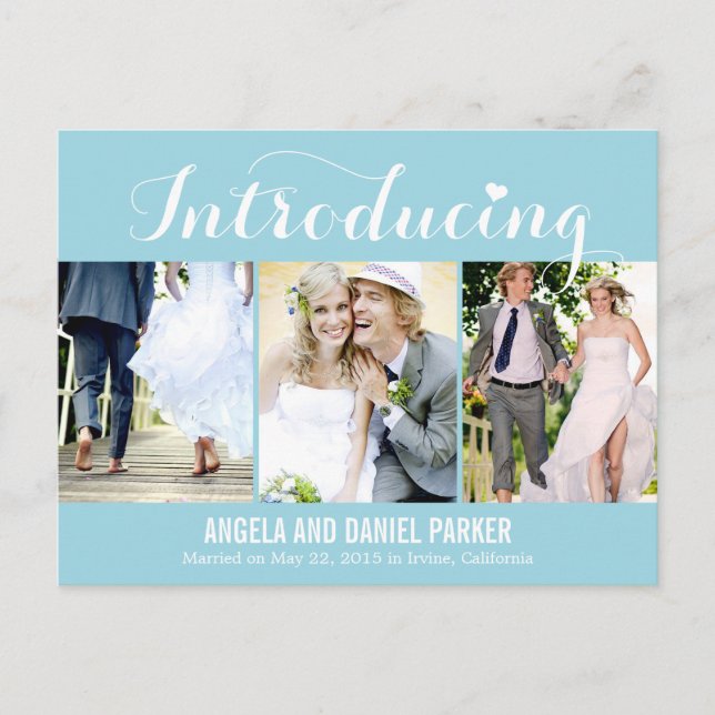 Sweet Introduction Wedding Announcement - Blue Postcard (Front)