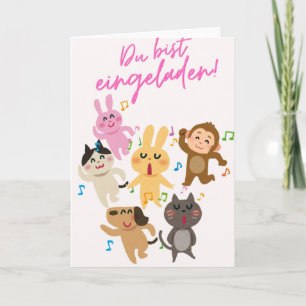 Sweet invitation card with dancing animals You a