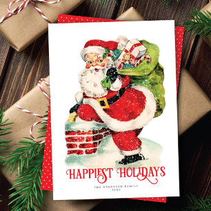 Sweet Jolly Santa Vintage Non-Photo Holiday Card