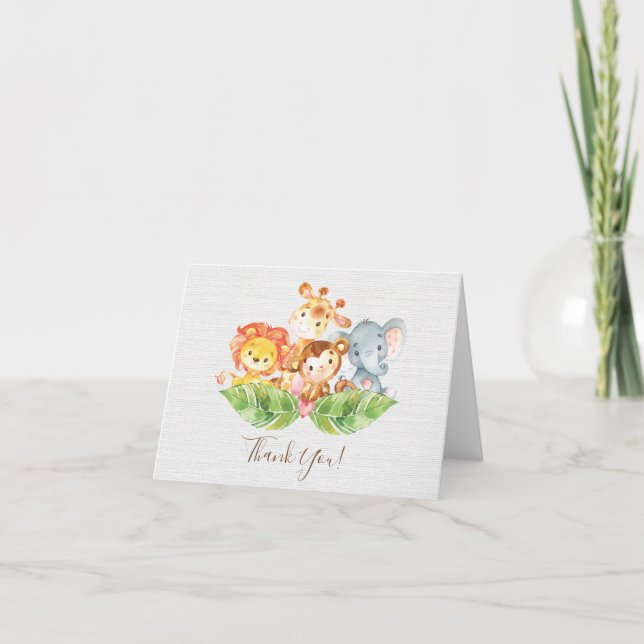 Sweet Jungle Animals Baby Shower Thank You Note Card (Front)