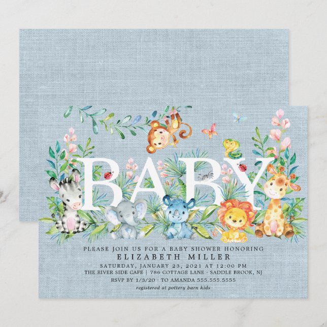 Sweet Jungle Animals Boys Baby Shower Invitation (Front/Back)