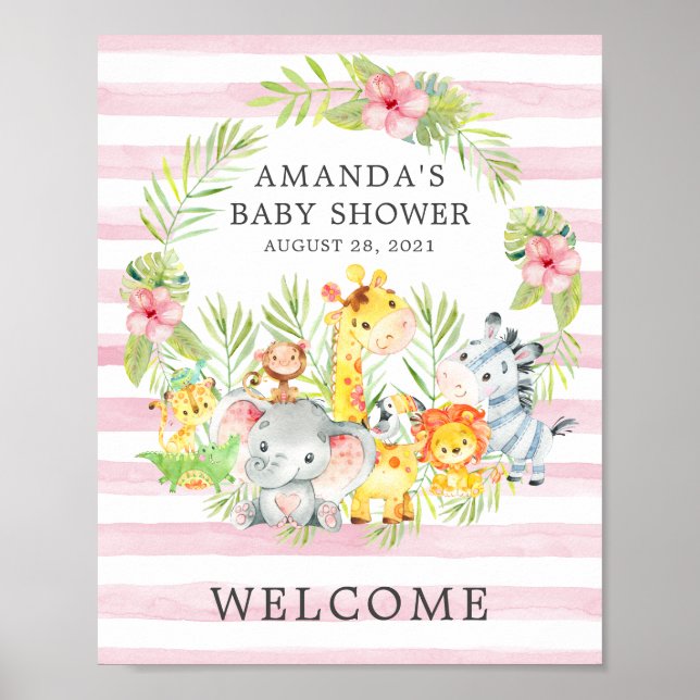 Sweet Jungle Animals Welcome Baby Shower Poster (Front)