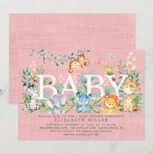 Sweet Jungle Animaux Filles Baby shower Invitation