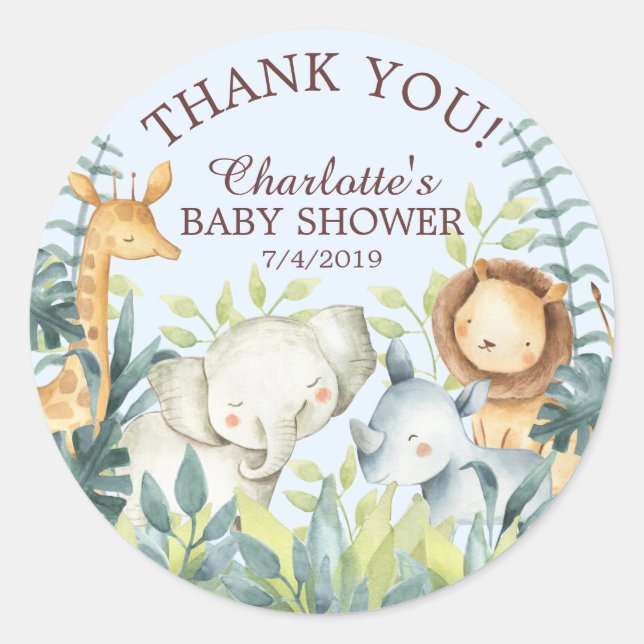 Sweet Jungle Baby Shower Thank You Favour Sticker (Front)