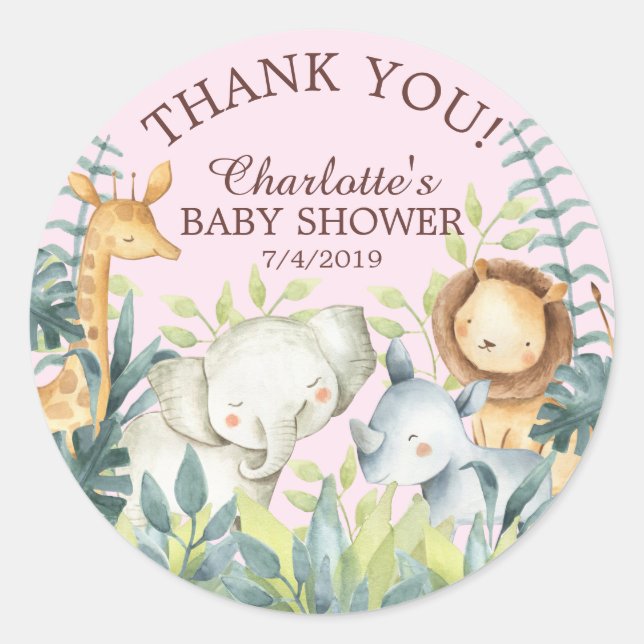 Sweet Jungle Baby Shower Thank You Favour Sticker (Front)