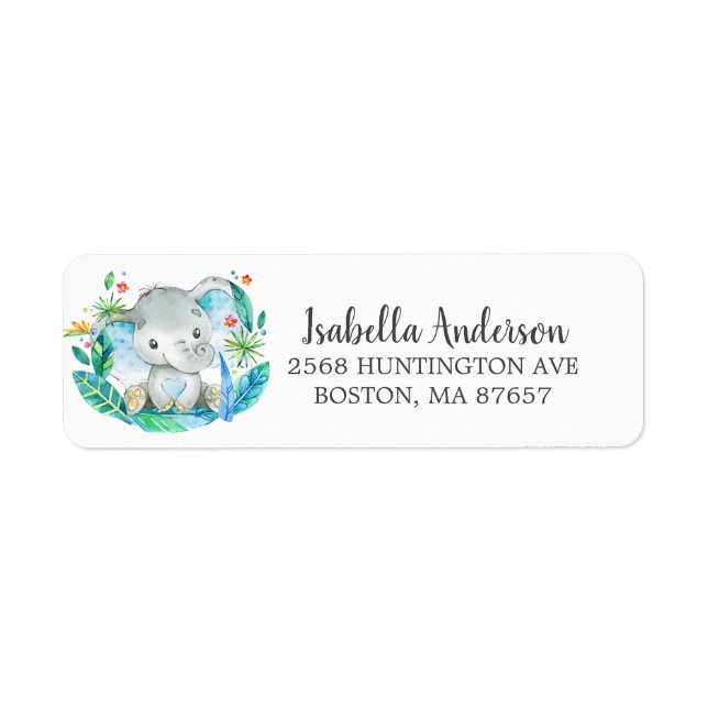 Sweet Jungle Elephant Baby Shower Address Label (Front)