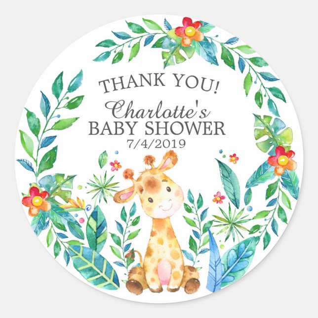 Sweet Jungle Giraffe Baby Shower Thank You Favour Classic Round Sticker (Front)