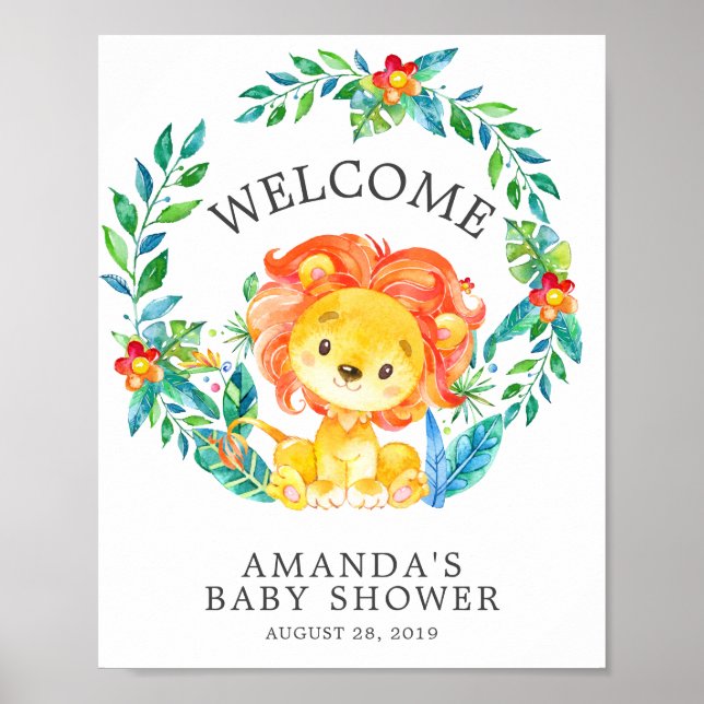 Sweet Jungle Lion Welcome Baby Shower Poster (Front)