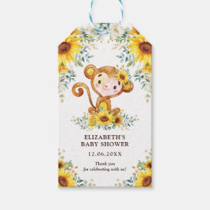 Sweet Jungle Monkey Sunflowers Baby Shower Favor Gift Tags