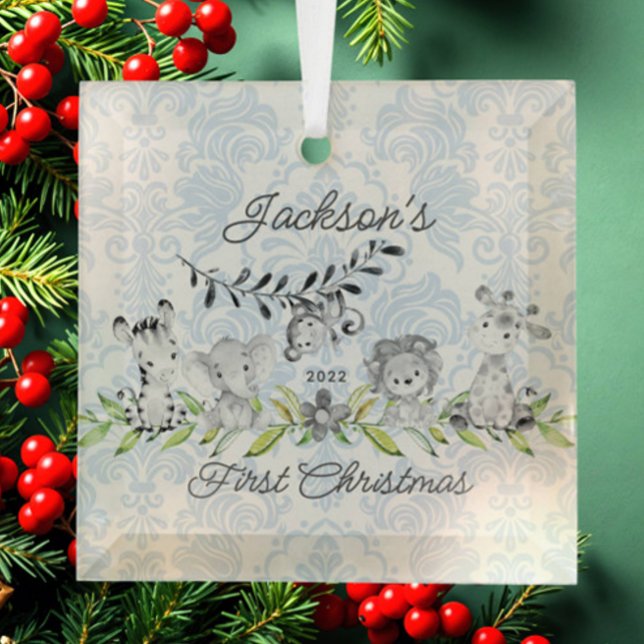 Sweet Jungle Photo Baby's First Christmas Glass Ornament (Creator Uploaded)