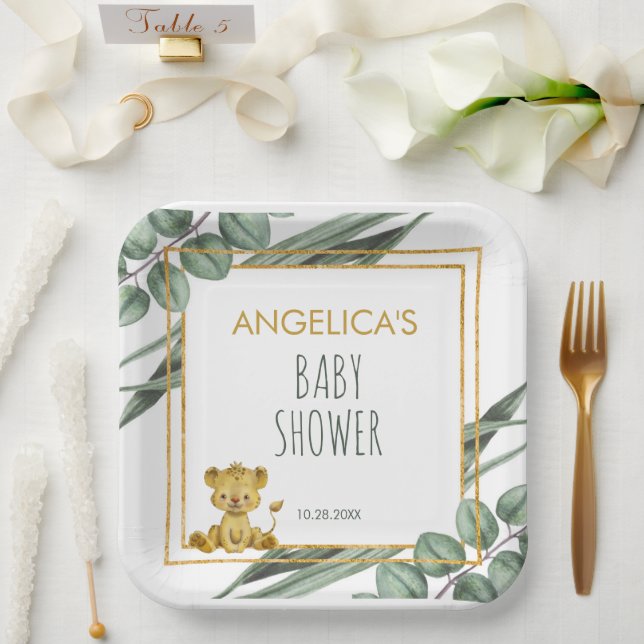 Sweet Jungle Safari Lion Gold Baby Shower  Paper Plate (Wedding)