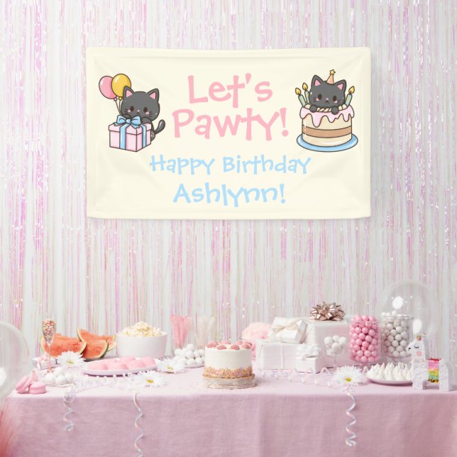 Sweet Kawaii Black Cat Birthday Party Banner (Party)