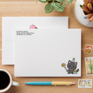 Sweet Kawaii Black Cat Birthday Party Envelope