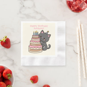 Sweet Kawaii Black Cat Birthday Party Napkin