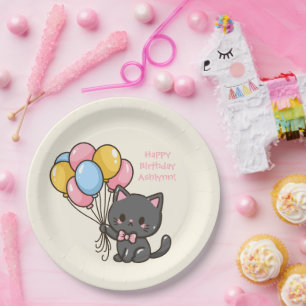Sweet Kawaii Black Cat Birthday Party Paper Plate