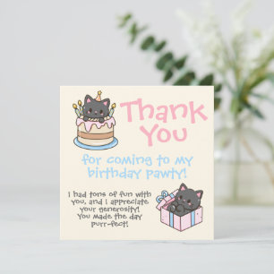 Sweet Kawaii Black Cat Birthday Party Thank You Card