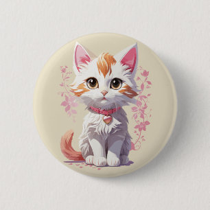 Sweet Kawaii Cat with Big Eyes 2 Inch Round Button