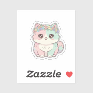 Sweet Kawaii Cat with Flower Crown Sticker