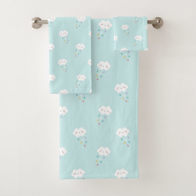 Sweet Kawaii Cloud Pattern Bath Towel Set (Insitu)