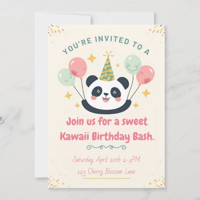 Sweet Kawaii Panda Birthday Bash Invitation (Front)