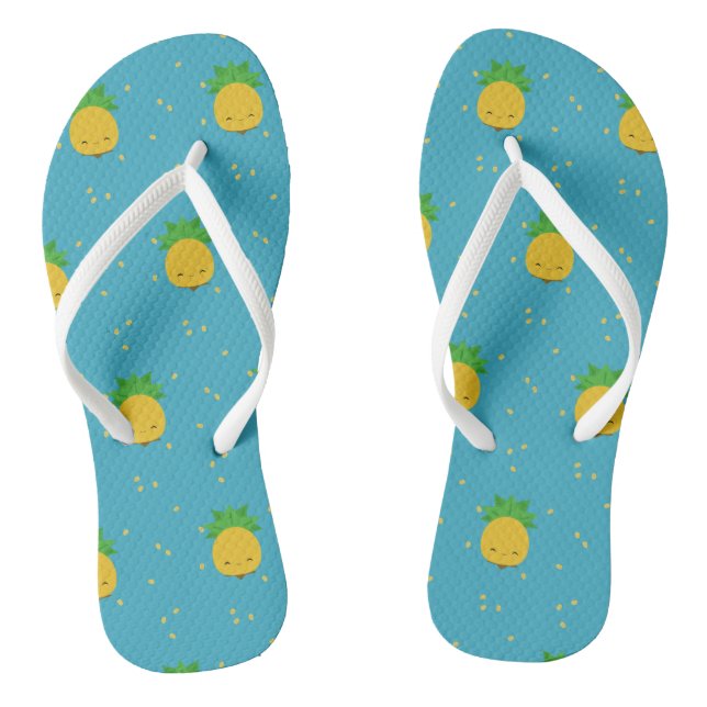 Sweet kawaii pineapple blue white flip-flops flip flops (Footbed)