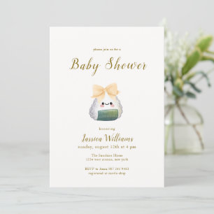 Sweet Kawaii Watercolor Bow Onigiri Baby Shower Invitation
