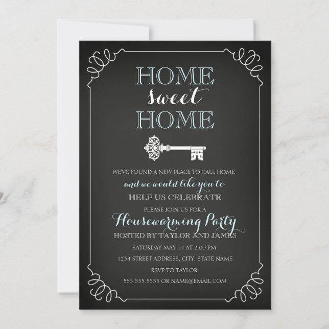 Sweet Key Chalkboard Housewarming Invitation (Front)