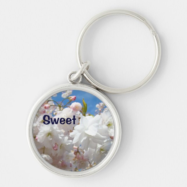Sweet keychain White Pink Tree Blossoms Spring (Front)