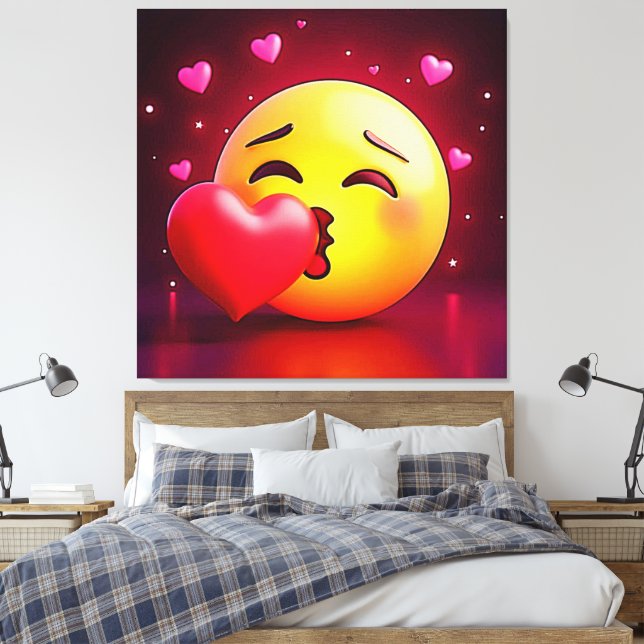 Sweet Kiss Heart Emoji Canvas Print (Insitu(Bedroom))