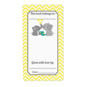 Sweet Kisses Elephant Yellow Chevron Bookplate