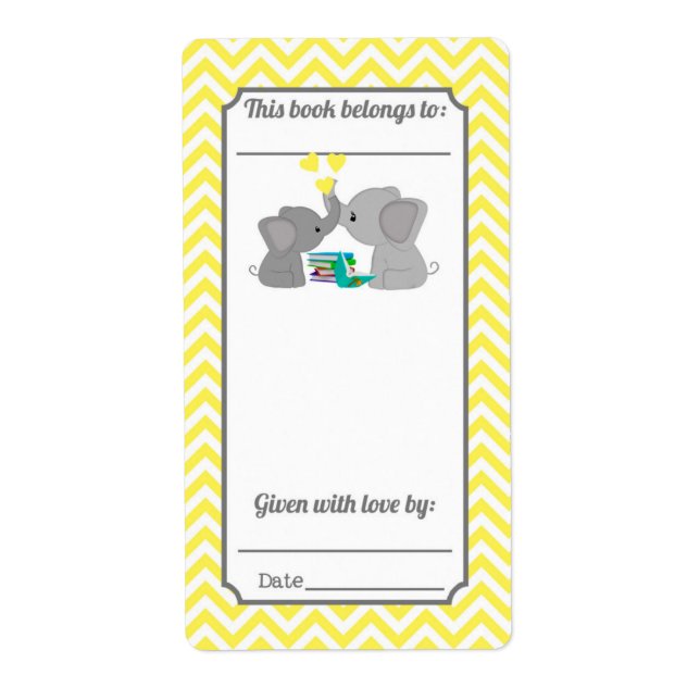 Sweet Kisses Elephant Yellow Chevron Bookplate (Front)