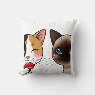 Sweet Kissy Cats Throw Pillow
