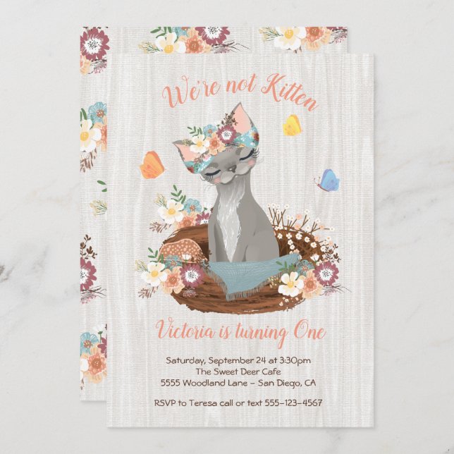 Sweet Kitten Birthday Party Invitations (Front/Back)