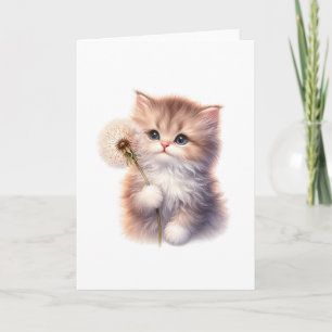 Sweet Kitten with Daisy – Adorable Blank Greeting  Card