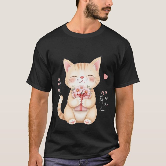 Sweet Kitten with Flowers and Gift Box ✨🐾🌸 T-Shirt (Front)