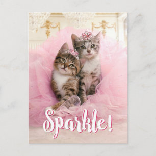 Sweet Kittens in Tiaras and Pink Sparkly Tutu Postcard