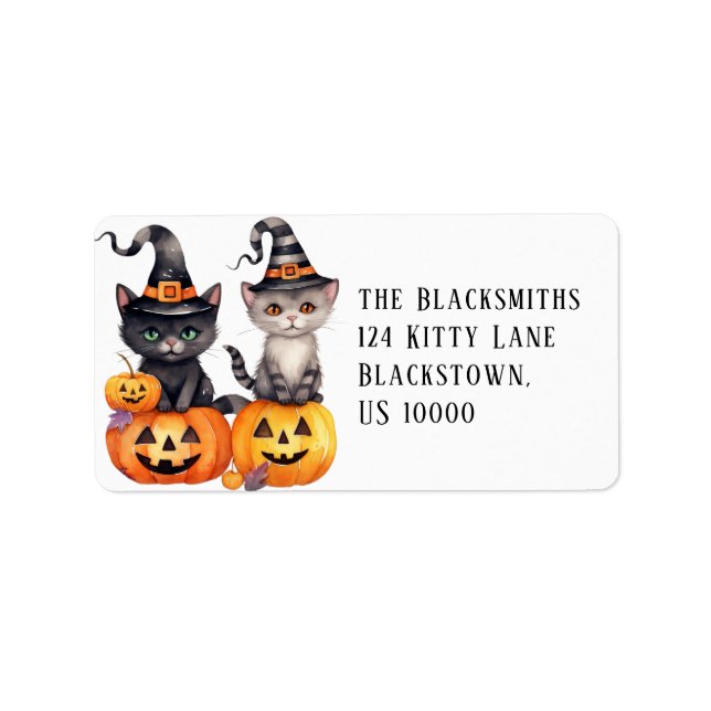 Sweet Kittens on Pumpkins Halloween Address Label (Front)