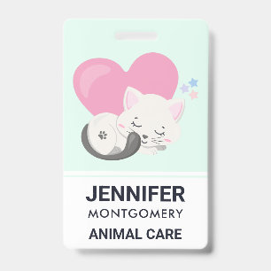 Sweet Kitty Cat Sleeping with a Big Heart in Back Badge