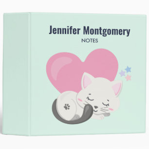 Sweet Kitty Cat Sleeping with a Big Heart in Back Binder