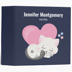Sweet Kitty Cat Sleeping with a Big Heart in Back Binder