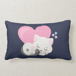 Sweet Kitty Cat Sleeping with a Big Heart in Back Lumbar Pillow