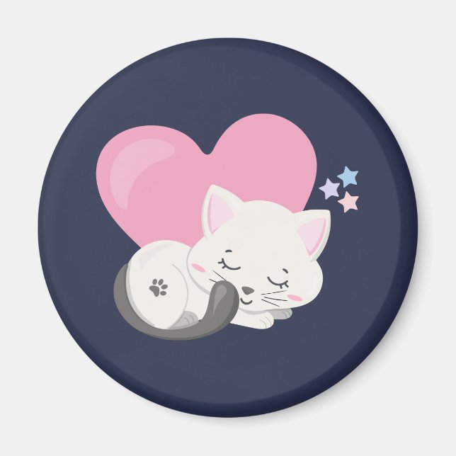 Sweet Kitty Cat Sleeping with a Big Heart in Back Magnet (Front)