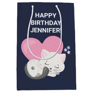 Sweet Kitty Cat Sleeping with a Big Heart in Back Medium Gift Bag