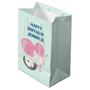 Sweet Kitty Cat Sleeping with a Big Heart in Back Medium Gift Bag