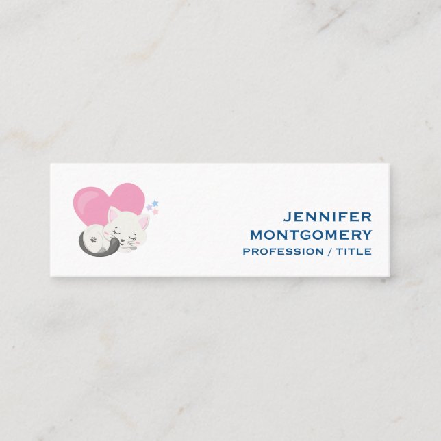 Sweet Kitty Cat Sleeping with a Big Heart in Back Mini Business Card (Front)