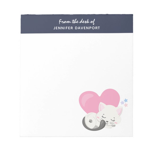 Sweet Kitty Cat Sleeping with a Big Heart in Back Notepad (Front)