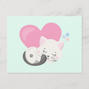 Sweet Kitty Cat Sleeping with a Big Heart in Back Postcard